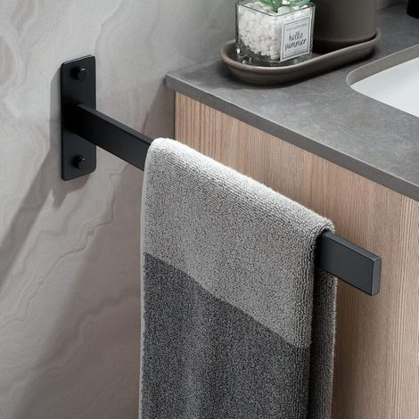 Portasciugamani Ulisem, a parete, barra portasciugamani, nero opaco, acciaio inox, rettangolare, braccio singolo, per bagno e cucina (1/4)