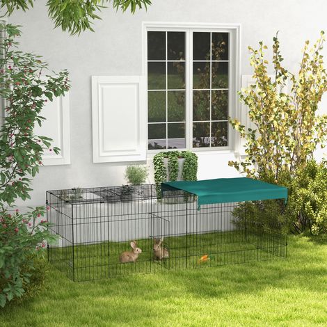 Parc enclos modulable acier avec bache pour lapins rongeurs petits animaux intérieur extérieur 220L x 85l x 70H centimètres vert