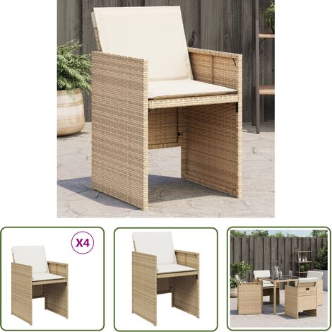 The Living Store Chaises de jardin avec coussins lot de 4 beige résine tressée - Chaise De Jardin - Fauteuil De Jardin - Mobilier De Jardin - Résine Tressée - Rotin Synthétique (1/5)