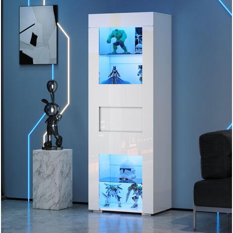 Hohe Vitrine 60 x 40 x 170 cm mit LED, Acryltür, weiß, OKMYHOME (1/5)