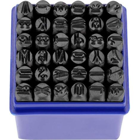 SABIR Poinçon de Lettre, Jeu de Timbres en Métal 36Pcs Poinçon de Numéro à Frapper Lettre à Frapper Lettre Alphabet A-Z et Numero 0-8 en Acier au Carbone Outil de Presse pour Perforation 1/4’’ (1/5)