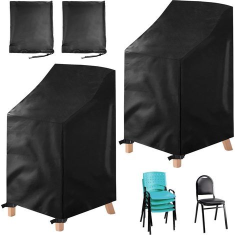 Lot de 2 housses de chaises de jardin empilables 75 x 75 x 120 cm, housse de protection pour chaises de jardin à dossier haut en tissu Oxford, housse de protection pour 6 chaises de jardin (1/5)