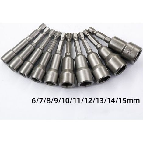 10 Pièces Douille Magnétique Visseuse: Embout Aimanté pour Visseuse à Choc 6-15mm Adaptateur Embouts Douilles Hexagonale (1/3)