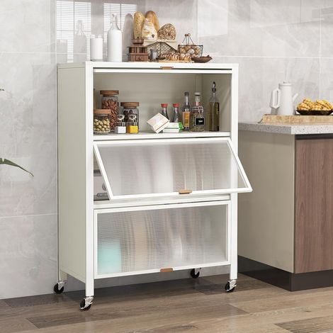 GOPLUS Étagères de Rangement à 4 Niveaux, Etagère Cuisine Rangement avec Roues Pivotantes 360°, 2 Kits Anti-Renversement, Meuble pour Salon, Bureau, Cuisine (81x37x115CM 3 Etagères,Blanc) (1/5)