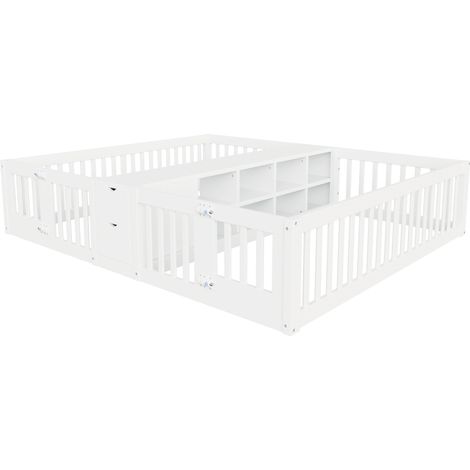 Doppel-Kinderbett 2 x 90 x 200 cm aus Holz mit Stauraum und Schubladen weiß (1/5)