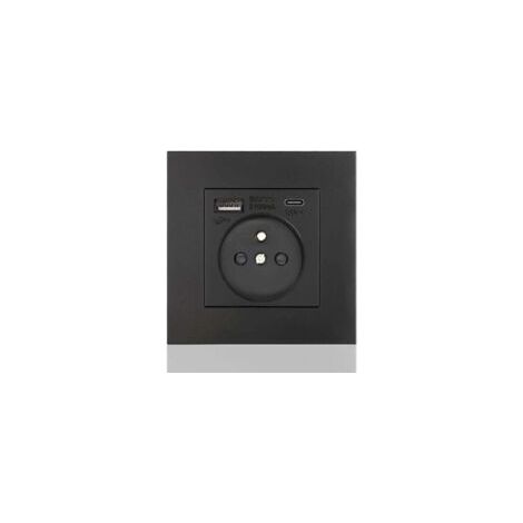 Multipresa Type-C + USB 16A Type 86, Numero di prese: 2 fori, Numero di porte USB: 1, Numero di porte Type-C: 1, Sicura e stabile (quadrato nero) - Crezuo (1/4)