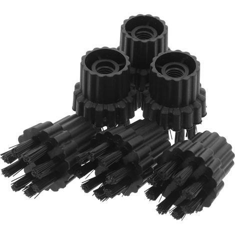 6 brosses pour nettoyeur vapeur, noires, avec têtes en plastique et nylon, (1/5)