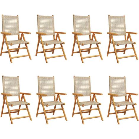 Maison Exclusive - Sedie pieghevoli reclinabili, 8 pezzi, in polyrattan beige e legno massello (1/5)