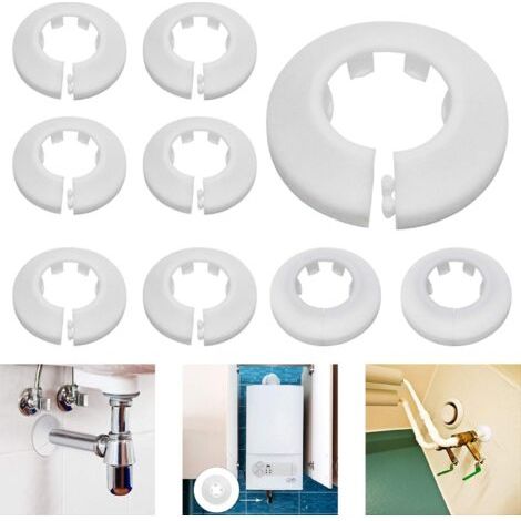 Rosace Radiateur Cache Tuyau pour Radiateur Chauffage Plomberie Couvercle de Trou Mural Sol 16 mm / 20 mm / 25 mm 24Pcs(Blanc) (1/5)