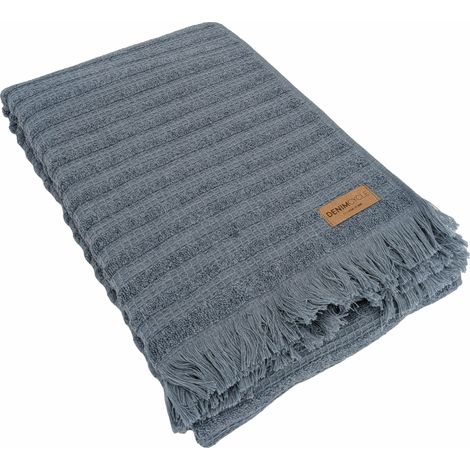 Drap de bain pur coton 100x150cm DENIM à rayures bleu (1/5)