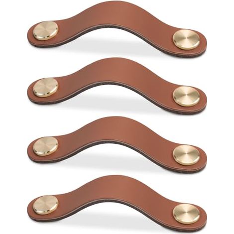 Quatre poignées de meubles en cuir, adaptées aux armoires, coiffeuses, cuisines et salles de bains (marron clair, 96 mm). (1/3)