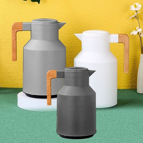 1000ml Insulated Carafe with Wooden Handle, Double Wall for Coffee, Tea and Juice, Heat Retention, White (1/5)