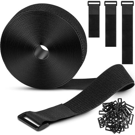 Agrippantes Adhésives, 5 m Hook Loop Autocollant Double, Scratch Autocollant de Large Bande, avec 25 Boucles, pour à La Maison et au Bureau Fixer Câbles, Tuyaux, Tubes et Plus, Noir (1/5)