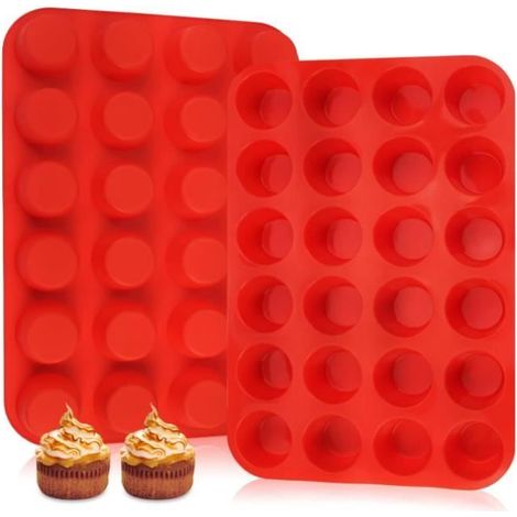 2 Pièces Moules à Muffins en Silicone, Moule Cupcake Muffins pour 24 Moules, Lave-vaisselle, pour Cupcakes, Gâteaux (Rouge) (1/4)