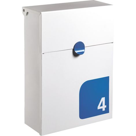 ARREGUI Tondo M E6731-BLU Briefkasten aus Verzinktem Stahl, Größe M (DIN A4 Post), mit ihrer Hausnummer Personalisierbarer Wandbriefkasten, mit Verborgenem Schloss und Schutzklappe, Weiß mit Blau