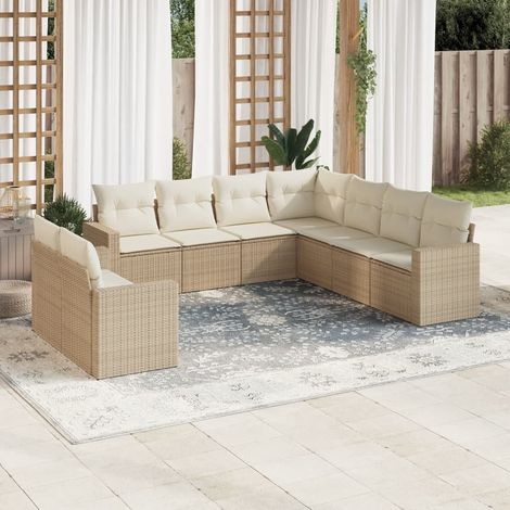Salon de jardin avec coussins 9 pcs beige résine tressée (1/3)