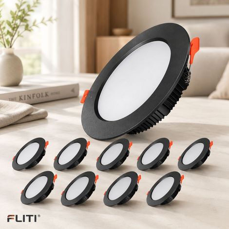 FLITI- Lot de 10 Spots LED Encastrables Noirs 7W 700lm 3000K IP44 (1/5)