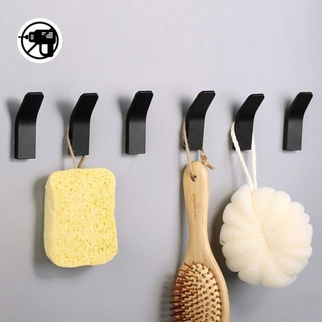 Set di 6 ganci adesivi ZOLGINAH, gancio da parete per bagno, porta asciugamani autoadesivo per accappatoi, mantelline, asciugamani, chiavi, borse, casa, cucina, bagno, alluminio, nero (1/5)