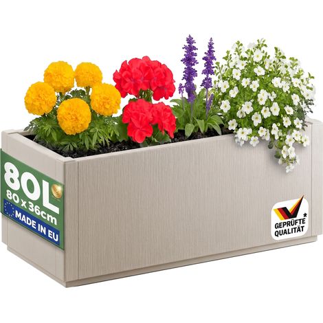CASARIA® Jardinière Ethica Résistante aux intempéries Fond d'écoulement Bac à fleurs Pot de fleurs Jardin Blanc craie