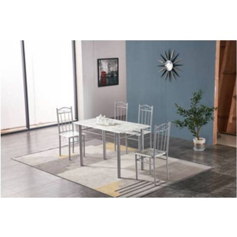 SET TAVOLO C/4 SEDIE 120X70 CM EFF. MARMO CHIARO