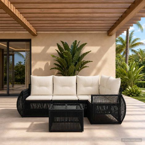 vidaXL Ensemble de canapé de jardin 5 pcs Noir et blanc crème (1/5)