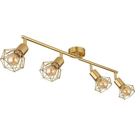 Deckenleuchte Deckenlampe Wohnzimmerleuchte Esszimmerlampe Spotlampe, Metall goldfarben, 4 Flammig Spots beweglich E14, H 19,5 cm