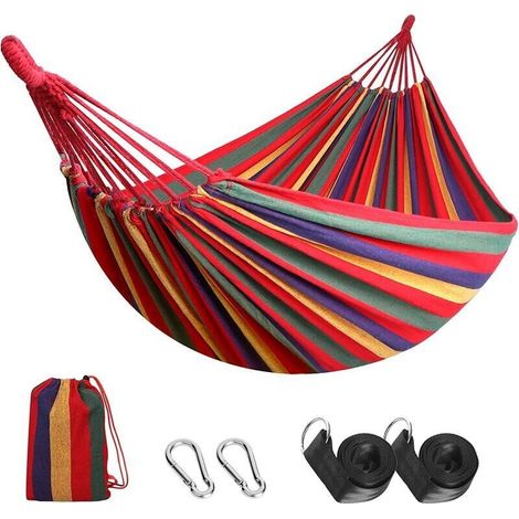 Portable Outdoor Garden Hammock, Lightweight Canvas Camping Hammock with Tree-Friendly Straps for Yard and Beach (1/5)