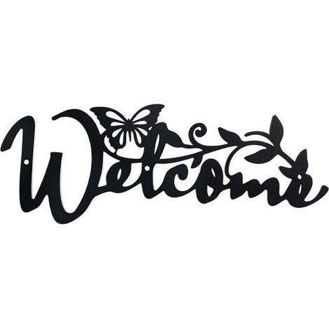 Welcome Papillon Décoration Murale en Métal, Noir Tenture Décor Silhouette Mur Art pour la Maison Chambre Salon Salle de Bains Cuisine Bureau Jardin Hôtel Décoration Murale, 11x30 cm (1/4)
