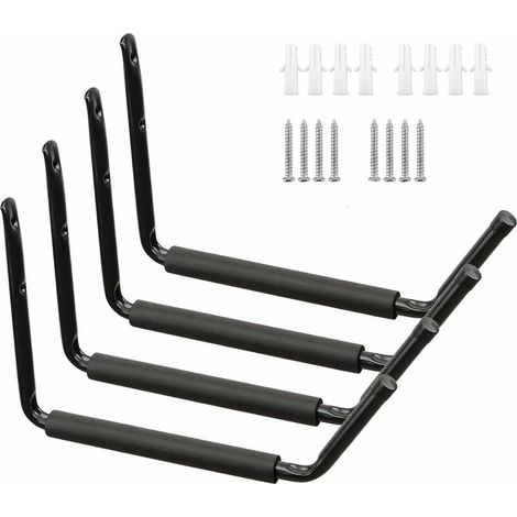 Gancho de pared resistente para almacenamiento, ganchos gigantes para herramientas, capacidad de carga de 45 kg, gancho acolchado para garaje, para kayaks, escaleras de madera, bicicletas, etc. (Negro (1/4)
