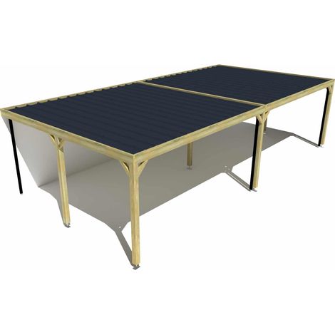 Carport bois • 10m x 5m • adossée • sens largeur • livraison comprise (1/3)