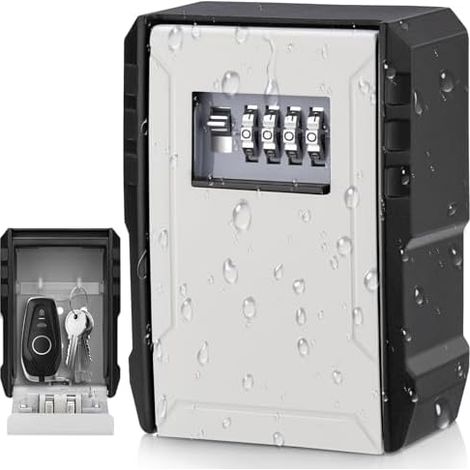 Wall-mounted key safe with external code, 4-digit waterproof key box for home, warehouse, garage, grey (1/5)