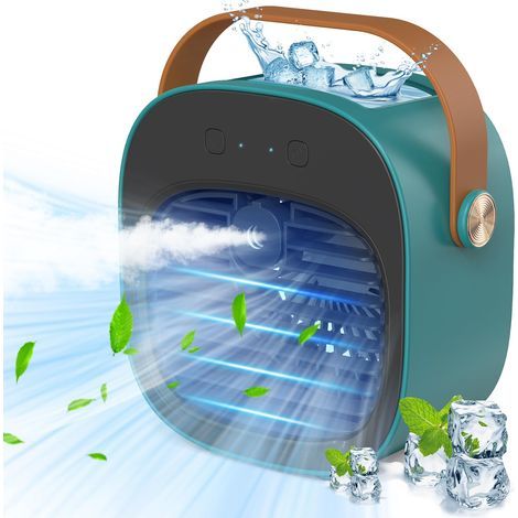 Climatiseur portable – Mini-climatiseur rechargeable de 5 200 mAh avec 3 vitesses de ventilation réglables et une autonomie de 5 à 10 heures ventilateur de bureau silencieux / rafraîchisseur d'air. (1/5)