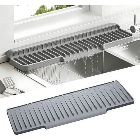 Tappetino in silicone per lavello da cucina, tappetino assorbente per piatti e scolapiatti pieghevole con rampa alta, protezione anti-schizzi per lavello da cucina, tappetino lungo e stretto per lavel (1/5)