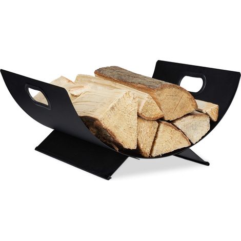 Panier bois de cheminée, en métal, corbeille pour rangement de bûches, 18,5 x 40 x 33 cm gros panier noir (1/5)