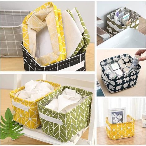 5 Pcs Panier de Rangement en Tissu, Petits Paniers de Rangement Paniers de Rangement Carrés Pliables Rangement Pliable en Lin (1/4)