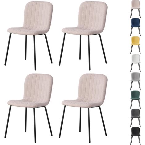 mcc direct Set of 4 Soft Fabric Dining Chairs with Upholstered Seat and Metal Legs for Dining Room, Living Room and Kitchen Room - New Bella PINK (1/5)
