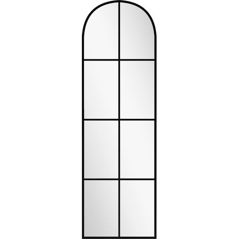Grand miroir mural ou sur pied - 40 x 160 cm, noir - Forme fenêtre arquée avec cadre en métal et film antidéflagrant - Pour salon, chambre - Design élégant et sécurisé (1/5)