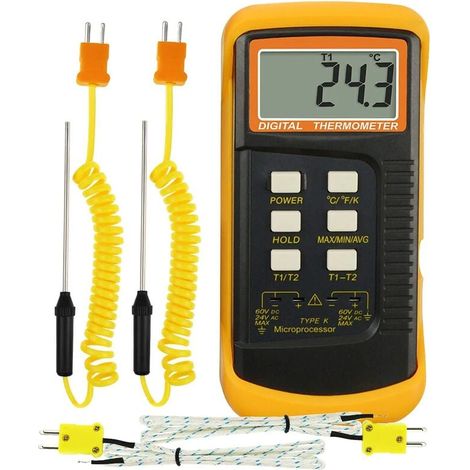 Thermomètre numérique à thermocouple de type K (-501300°C) avec double canal 4 thermocouples (filaire et acier inoxydable) Testeur de température portatif de haute précision (1/5)