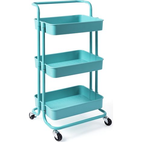 3-Tier Metal Utility Cart with Wheels, 60kg Capacity, Turquoise (1/5)