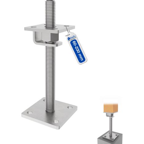 Pied de poteau carré réglable en flocon de zinc 80 x 80 mm – hauteur ajustable 60 à 230 mm avec platine bois pour clôtures – GeZu Impex