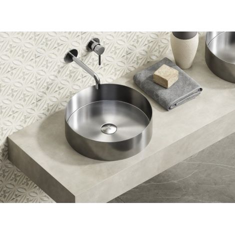 Lavabo rond à poser VENUS 38x38x11 cm en acier inoxydable brossé (1/2)