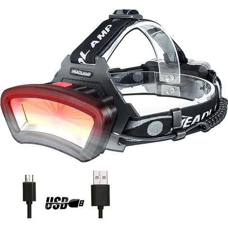 Lampe Frontale COB Torches Frontales projecteur LED avec lumière rouge rechargeable par USB 2000 lumens entretien de voiture durable et construction de nuit - durée fonctionnement 7-14 heures (1/5)