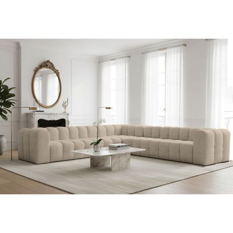 Ecksofa Designersofa SOLVIE XL in Stoff Moly Beige Seite Universal