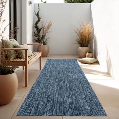 Paco Home Tappeto Per Esterno Balcone Terrazza Tappeto Cucina Monocolore Mélange 80x150 cm, Blu