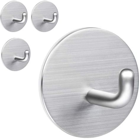 Set of 4 heavy-duty self-adhesive hooks for hanging washcloths, waterproof bathroom hooks, removable wall hooks without nails, made of stainless steel, silver - RAPANDA (1/4)