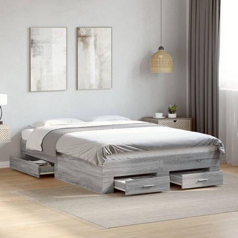 Cama con cajones madera ingeniería gris Sonoma 120x190 cm vidaXL