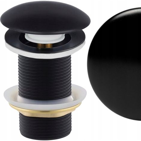 Tapón cerámico para lavabo, negro mate, para lavabos sin rebosadero, con sistema de clic-clac. (1/4)