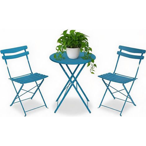 Ensemble bistrot pliable 3 pièces pour l'extérieur – Table ronde et 2 chaises en métal – Compact, résistant aux intempéries et facile à ranger – Idéal pour le jardin, le balcon ou la terrasse – Nouvel (1/5)