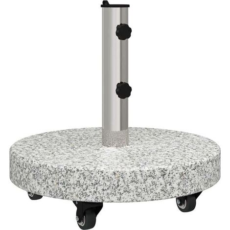 Pied de parasol rond en granit gris et acier inoxydable, 29,8 kg.