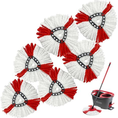 WR Serpillière Microfibre pour Système à Essoreur Rotatif Compatible avec Vileda Turbo et Easy Wring and Clean - Pack de 6 serpillières (Blanc et Rouge) (1/5)
